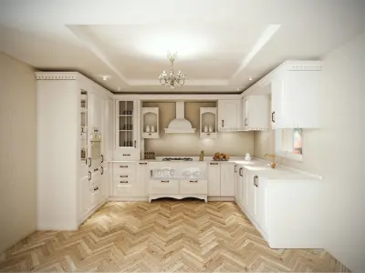 kitchen with cabinets and wooden floors Free 3D model