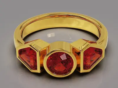 Bezel set round and calf shape diamonds three stone ring Free 3D print model