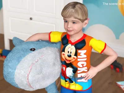  Boy with Big Soft Toy Shark from IKEA Fur 
