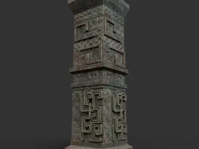 Low poly Mayan Inca Aztec Column Modular Pack Mossy 210616 Low-poly 3D model