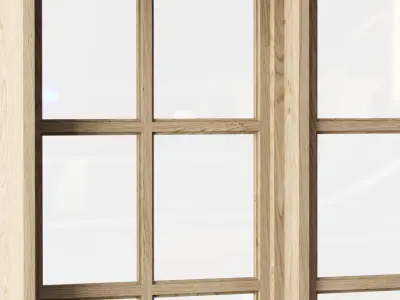 Rectangle wooden windows with doors V3 Low-poly 3D model