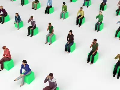  Low Poly Rigged and Animated Sitting People Pack - 200 Pieces 