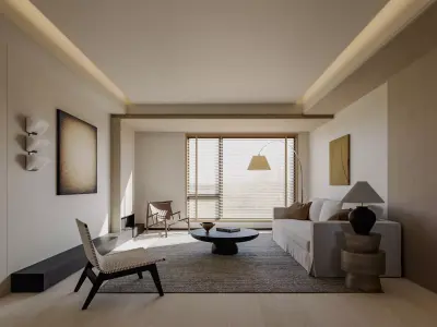 Wabi-sabi living and dining room 3D model