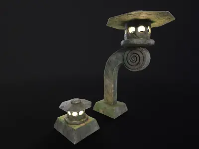 Forest Stone Japanese Lantern Low-poly 3D model