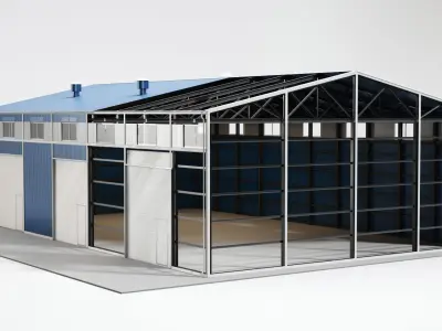 Hangar industrial building with roof 3D model