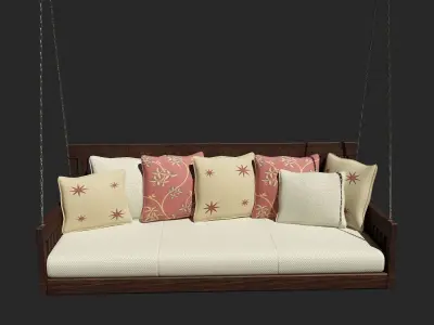 Swing wooden bed with pillows Free 3D model