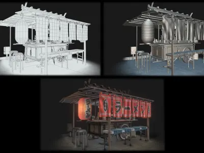 Ramen Food Cart Low-poly 3D model