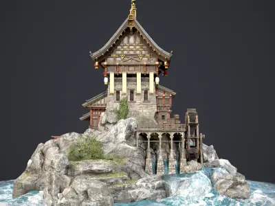 Old Asian Building Low-poly 3D model