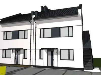 Semi Detached Duplex House 3D Model  Modern Two Unit Building 3D model