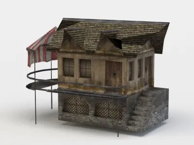 House with tent Low-poly 3D model