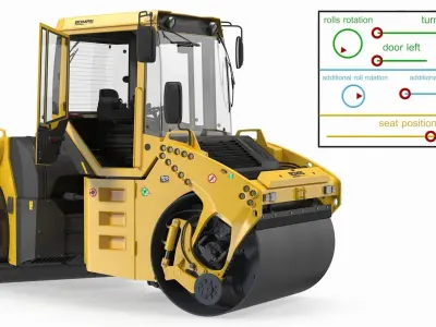 Bomag BW 205 AD4 Tandem Roller Rigged 3D model