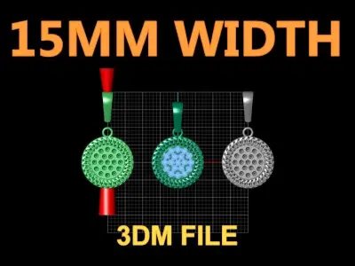 Cuban Link Round Diamond Cluster Frame Pendant 15MM Diameter 3D print model