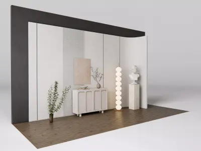 Sideboard with wall panel and flooring 13 3D model