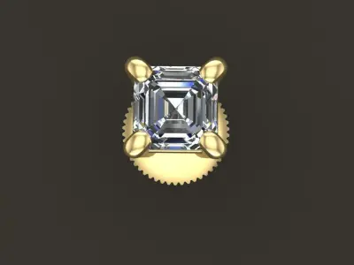 SQUARE EMERALD CUT 4 PRONG SOLITAIRE EARRING 3MM 3D print model