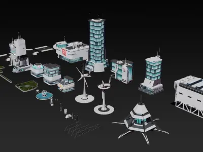 Sci-fi city assets Low-poly 3D model