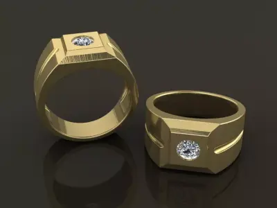 Signet Ring Square Flush Diamond Mix Size 7-12 3D print model
