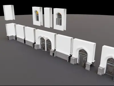 Continuous building Gates Walls and Windows pack 3D model