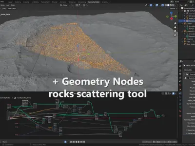 Blender Moon Terrain 4K maps and rocks 3D model