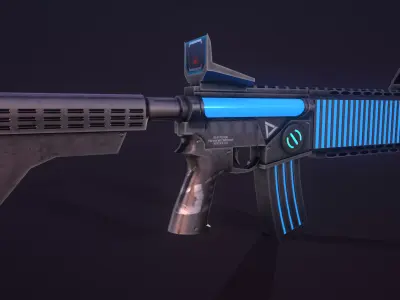 Sci-Fi Blue Knight Riffle  Low-poly 3D model