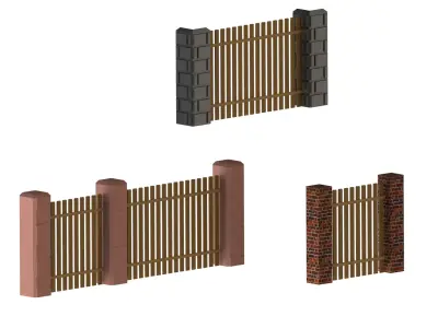 Ultimate Modular Fence Kit Wood and Pillars 3D model