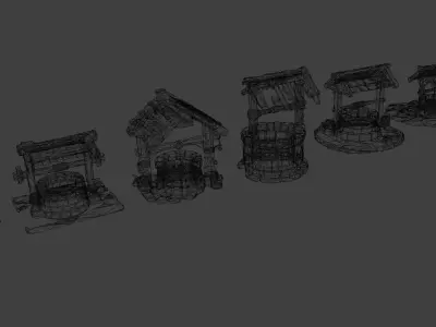 Stylized Medieval Wells Low-poly 3D model