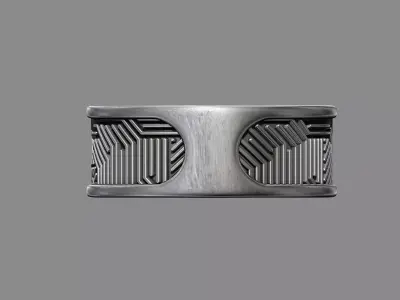Scifi tech pattern wedding band ring 3D print model