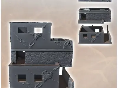 Desert building with flat roof terrace and wall 12 - Canyon Sand 3D print model