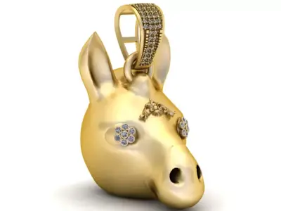 Golden Stallion Head Pendant  Diamond-Set Hors 3D print model