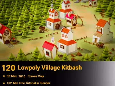 120 Lowpoly Village Kitbash  102 Min Tutorial  VOL 01 Low-poly 3D model