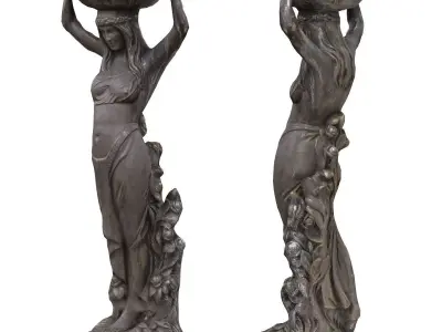 Sculpture - Girl with a basket on her head Low-poly 3D model