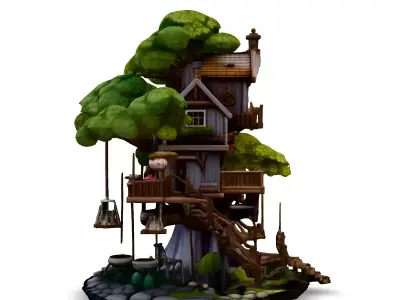 Charming Fantasy Treehouse Game Asset Low-poly 3D model