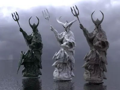 Poseidon statues with different helmets  3D model