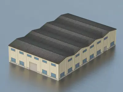 Modern industrial warehouse  Low-poly 3D model