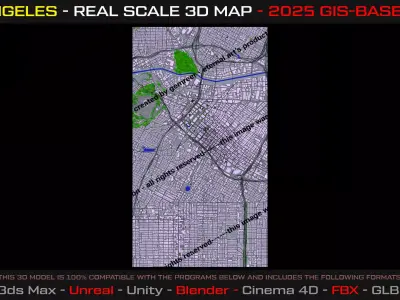 Los Angeles Real Scale 3D Map - 2025 Gis Data-Based 3D model