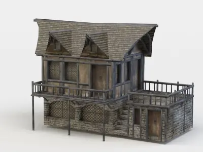 House with balcony Low-poly 3D model