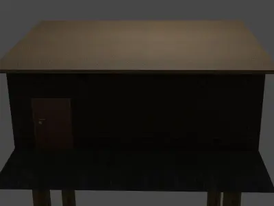 the cottage wooden table with door Low-poly 3D model