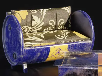 Industrial-style barrel furniture set Low-poly 3D model