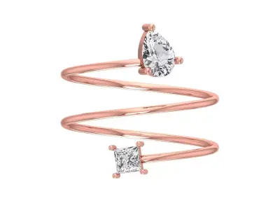 Solitaire Women Spiral Princess Pear Stone Band Ring 3D print model