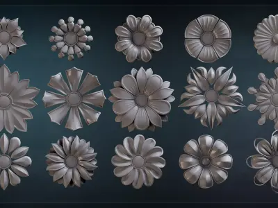 Decorative Ornamental Flowers - 15 Models with LODs 3D model