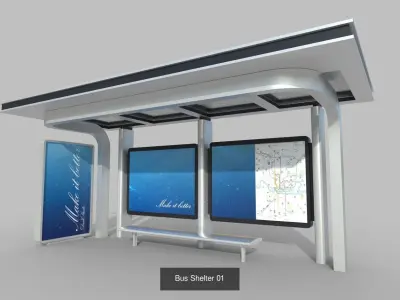 Bus Shelter Collection 1 - 9 Models 3D Model Pack
