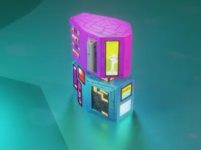 Modular Stylized Cyberpunk Building 4 Low-poly 3D model