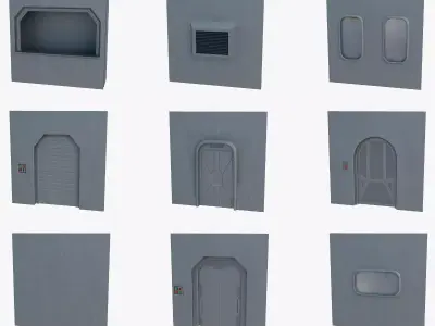 Sci-Fi building elements Low-poly 3D model