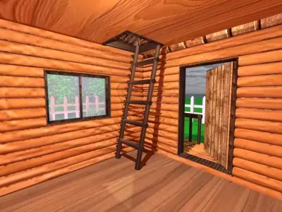 3Ds Max Editable Wooden Cottage in Meadow  3D model