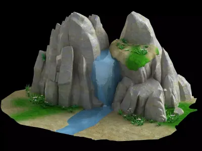 floating island map scene game treehouse river valley 3D model