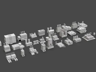 Low Poly Industrial Building Pack Of 30 -Game Ready -Untextured Low-poly 3D model