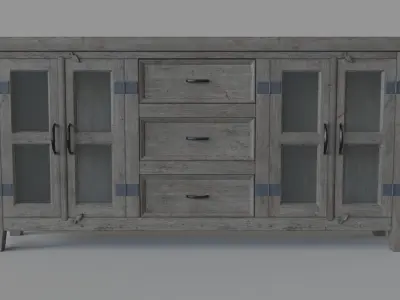 Somette Four Door Three Drawer Media Credenza Carrier Grey 3D model