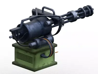Low Poly Minigun Turret Prop Game Ready Sci Fi Weapon Low-poly 3D model