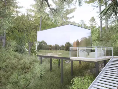 Tiny House  Mirror Glass house 20 SQM  Revit and Twinmotion 3D model