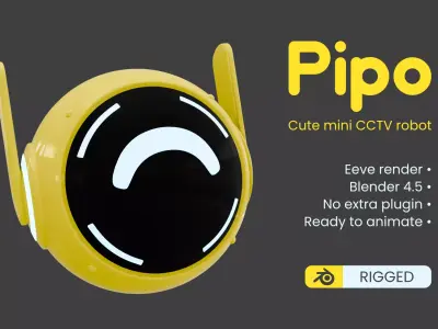 Pipo - Cute mini CCTV robot rigged Low-poly 3D model