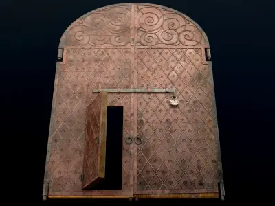 Big Medieval Gate of the Fortress  Low-poly 3D model